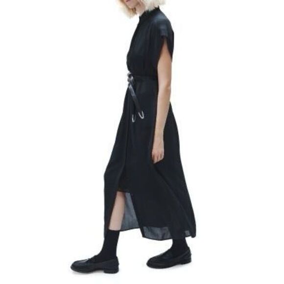 Rag & Bone Women's Black Robin Viscose Tie Waist Shirt Dress Size Large NWOT - Picture 2 of 12